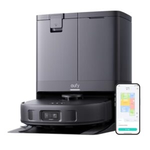 eufy X10 Pro Omni robotstofzuiger en dweil met 8000 Pa zuigkracht, twee dweilen die 12 mm kunnen worden opgetild, tapijtdetectie, AI-obstakelvermijding, wast en droogt de dweil, zelflegend en -vullend